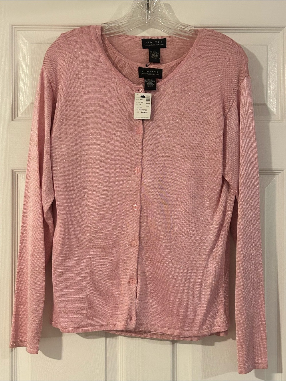 New The Limited Vintage Pink Shimmer Knit Cardigan Twin Set Large NWT